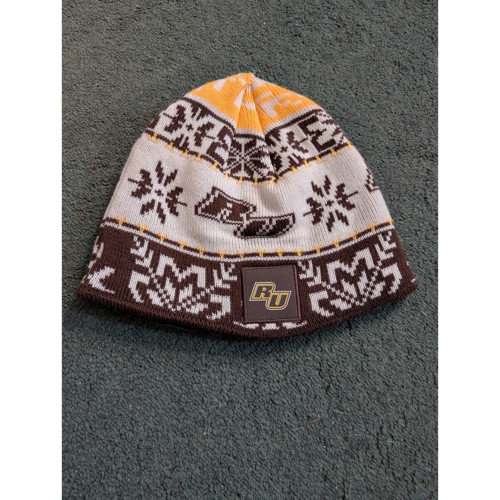 Adidas Men's Knit Beanie‎ Hat Brown Orange White Snowflake Rutgers Logo